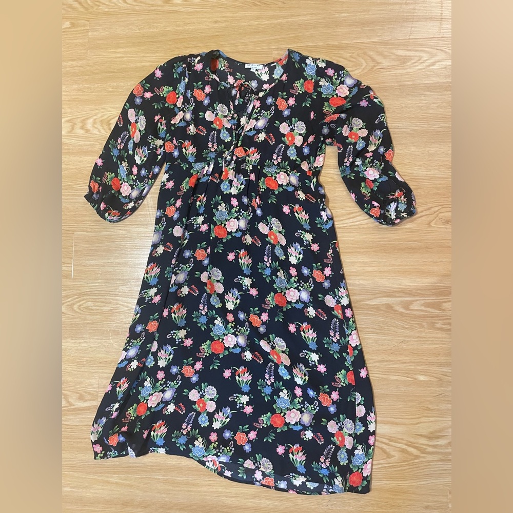 Anthropologie Black Floral Midi Dress